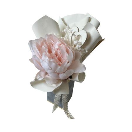 Mały welurowy flowerbox szary z peonią